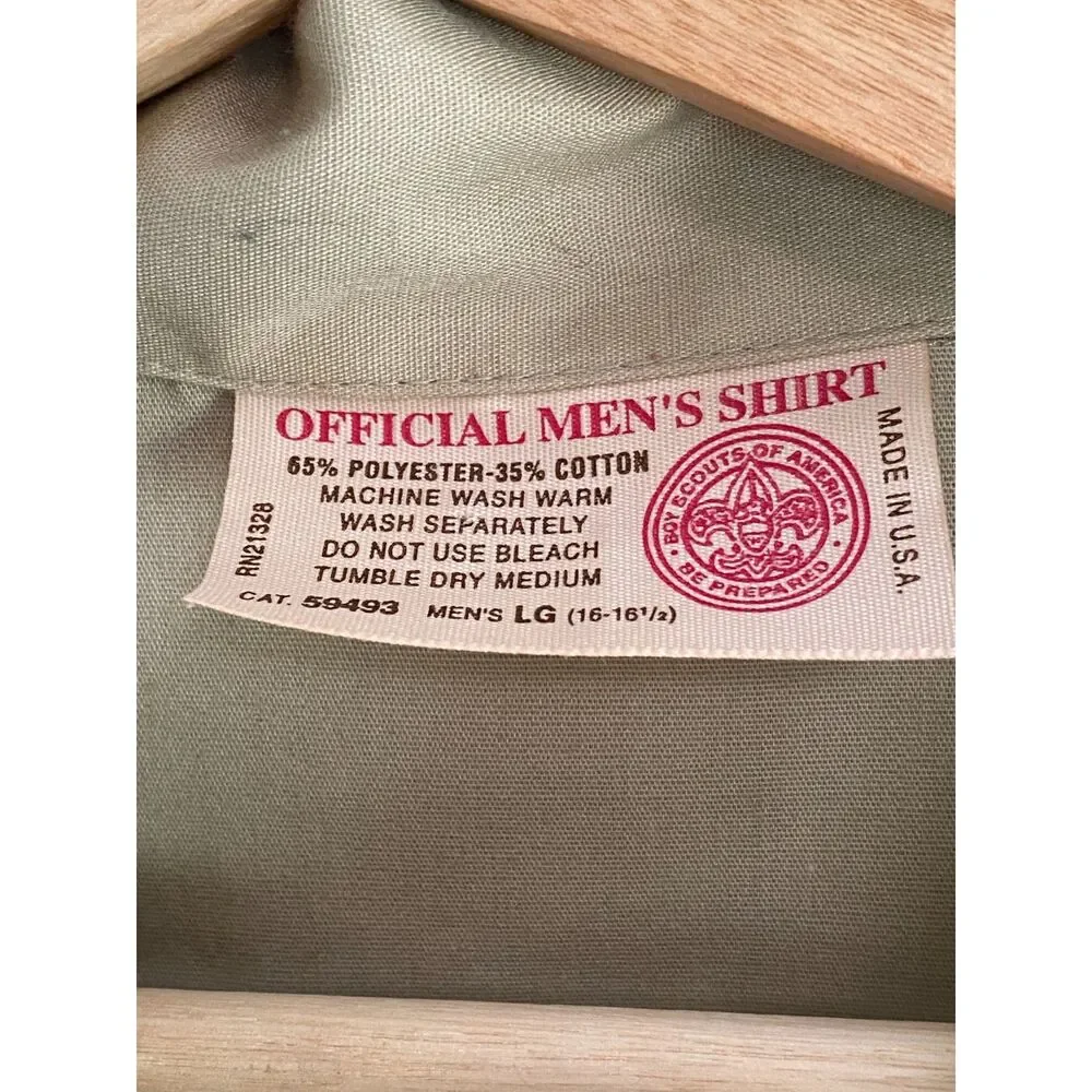 Vintage Boy Scouts of America Khaki Button Men's Shirt L NC, Made In USA